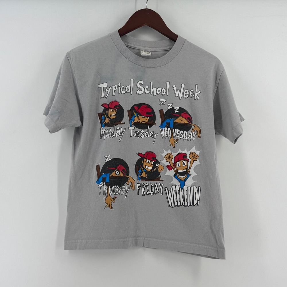 Alstyle Youth Typical School Week Graphic T-Shirt Grey Size L Humor Tee